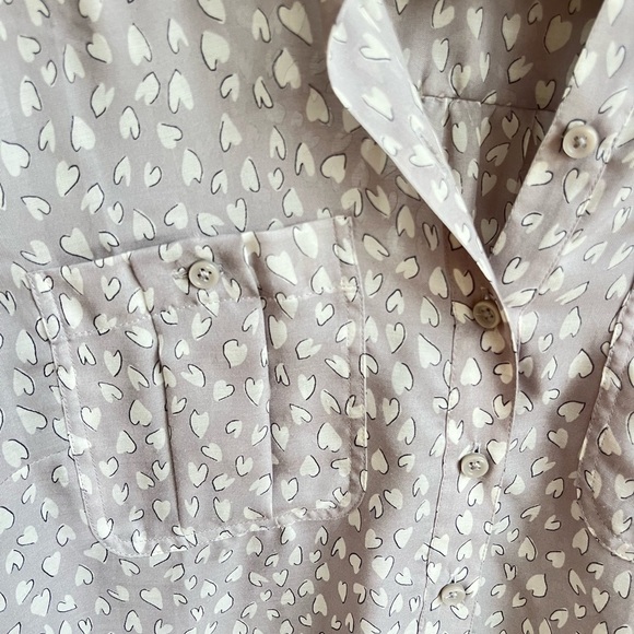 Ann Taylor LOFT Blouse Heart Print Long Sleeve Popover Top - Picture 4 of 6